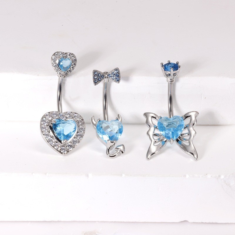 Europe USA Cross-Border Amazon Love Belly Button Nail Blue Diamond Zircon Female Navel Ring Hot Girl Piercing Jewelry - Image 2
