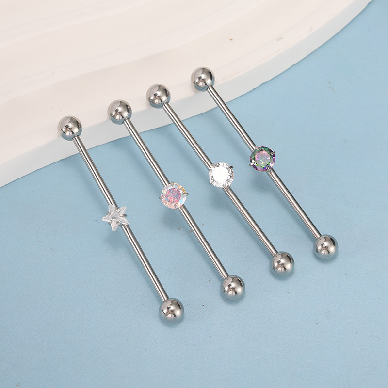 New Stainless Steel Single-Hole Stud Earrings with Piercing Design, Minimalist Double-Ended Ear Bridge, Cartilage Industrial Barbell - Image 2