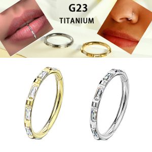 F136 G23 Titanium Diamond Nose Ring Clicker Ear Lip Ring Niche Simple Piercing Body Jewelry