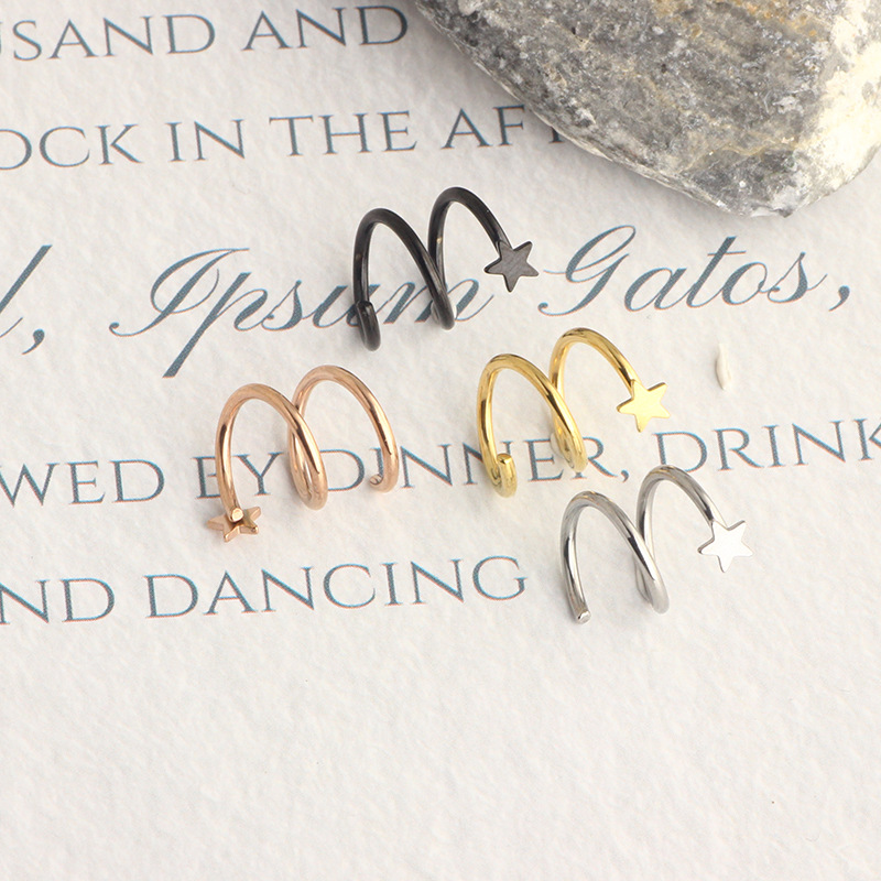Titanium Steel S-Shaped Double Ring Ear Clip Clip-On Earrings Korean Style Vintage Ear Jewelry for Women - Image 4