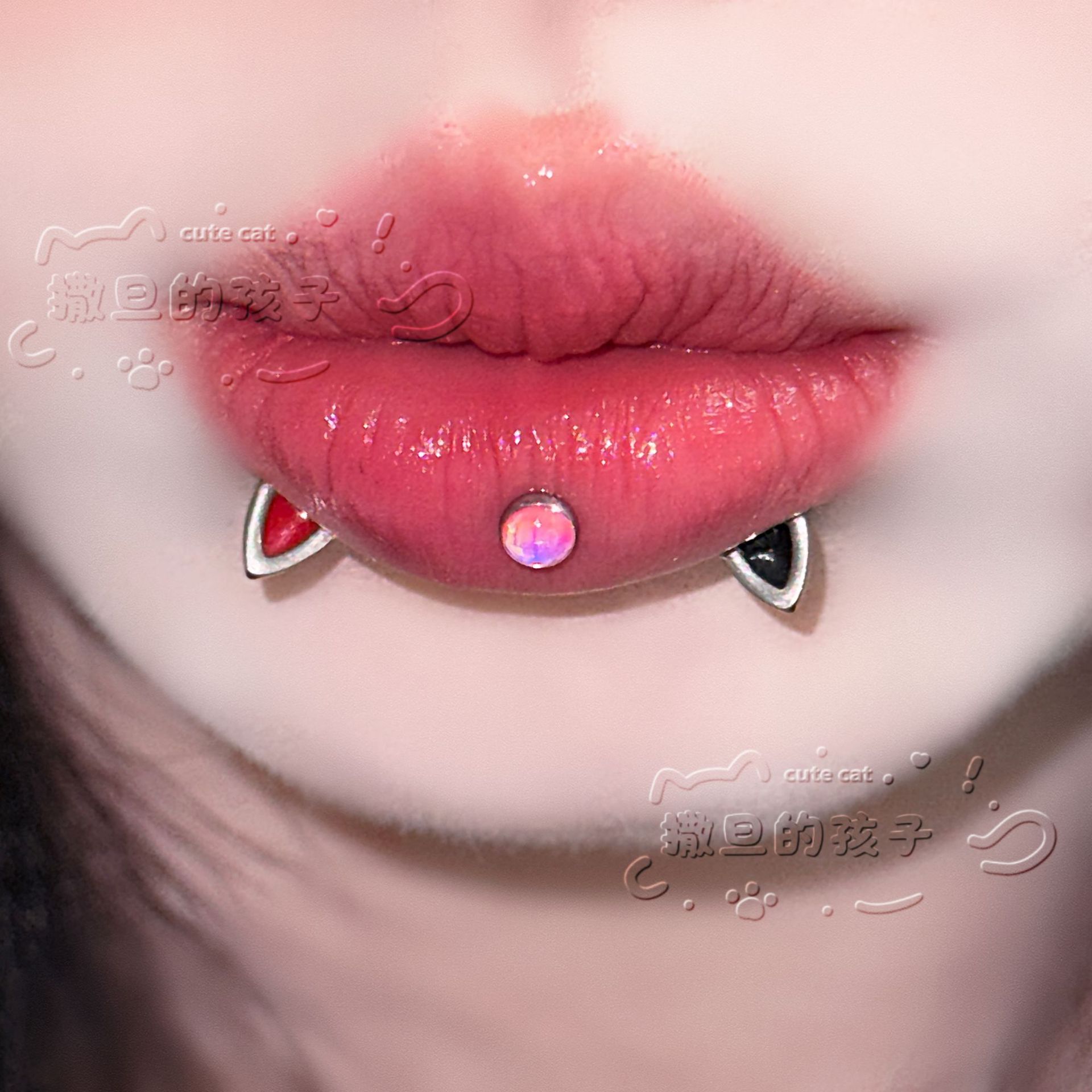 Satan's Child F136 Titanium Alloy Lip Nail Devil Nail Cat Ear Lip Nail Lip Ring - Image 4