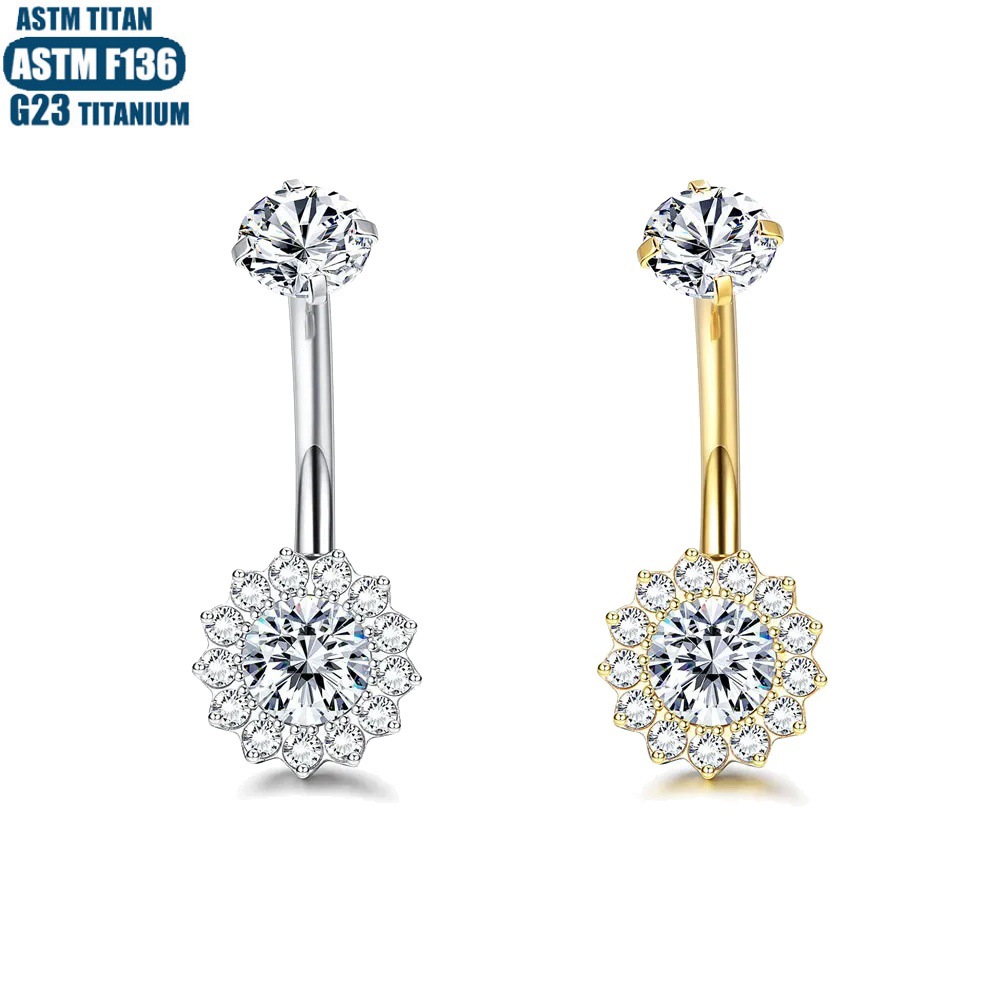 F136 Titanium Alloy Flower Shape Zircon Navel Claw Inner Thread Sexy Belly Ring Navel Piercing Jewelry - Image 5