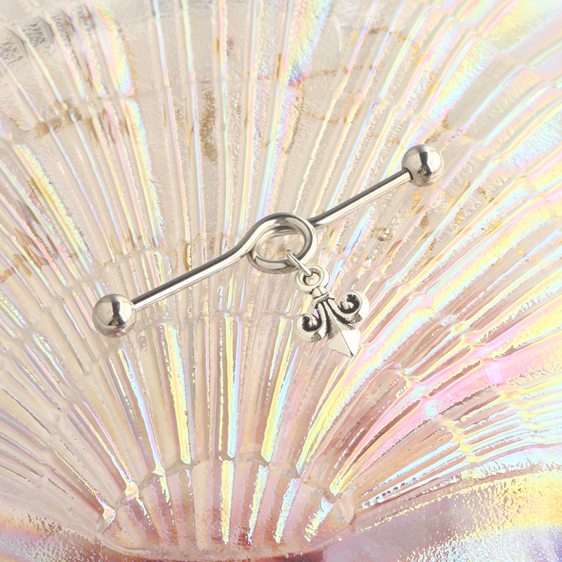 Cross Stainless Steel Industrial Barbell Earring Double Ear Hole Moon Bridge Ear Stud - Image 4
