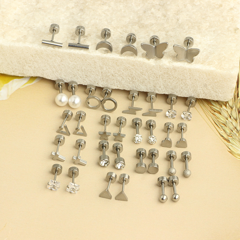 Stainless Steel Zircon Triangle Ear Stud Ear Bone Jewelry Set - 36 Piece Wholesale - Image 5