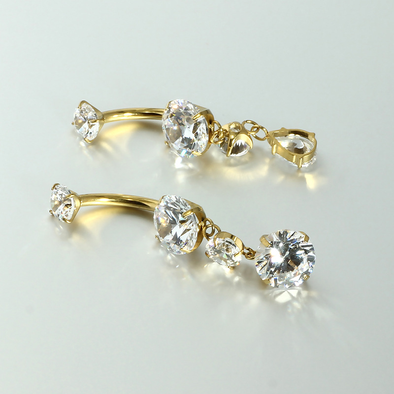 G23 Titanium 14G Navel Ring Inlaid Zircon French Elegant Double Zircon Belly Button Ring Simple Luxury Design - Image 2