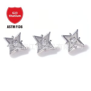 G23 Titanium Four-Star Ear Stud with Zircon - ASTM F136 Piercing Jewelry for Cartilage
