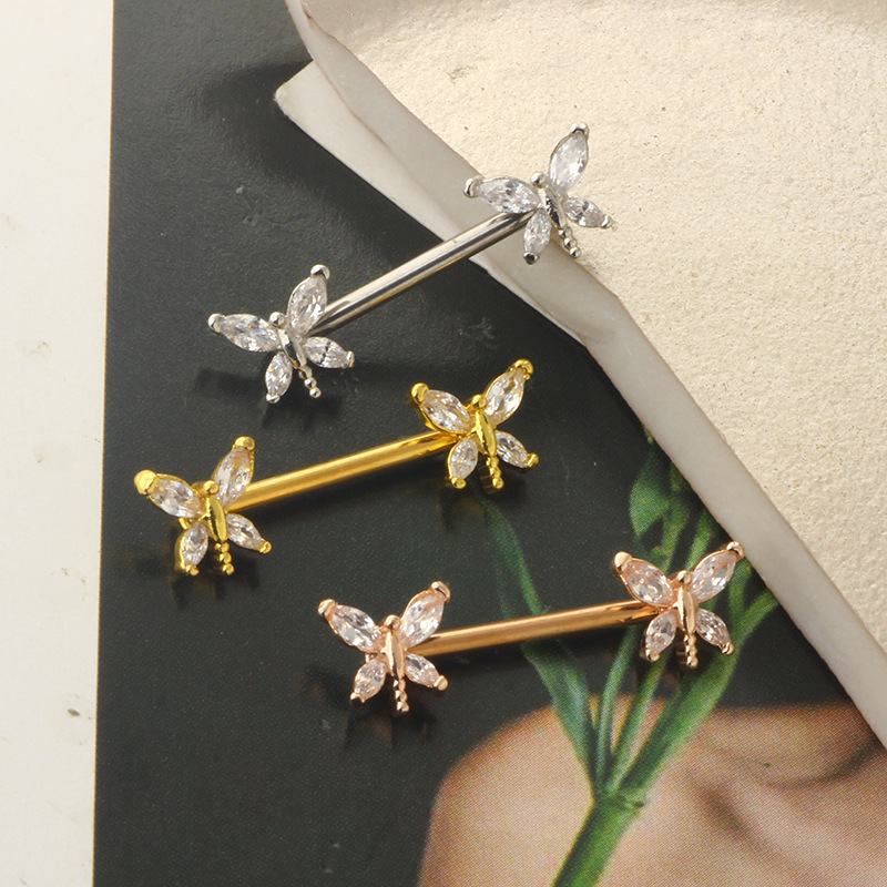Dragonfly Straight Screw Ring 14G 16mm Body Piercing Jewelry Zircon Nail Style - Image 2
