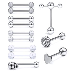 Stainless Steel Tongue Nail 12-Piece Set Straight Rod Mixed 4 Colors Optional Tongue Ring Piercing Jewelry