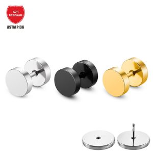 G23 Titanium Barbell Earrings Dumbbell I-Shape Two-End Polished Round Cake Earrings