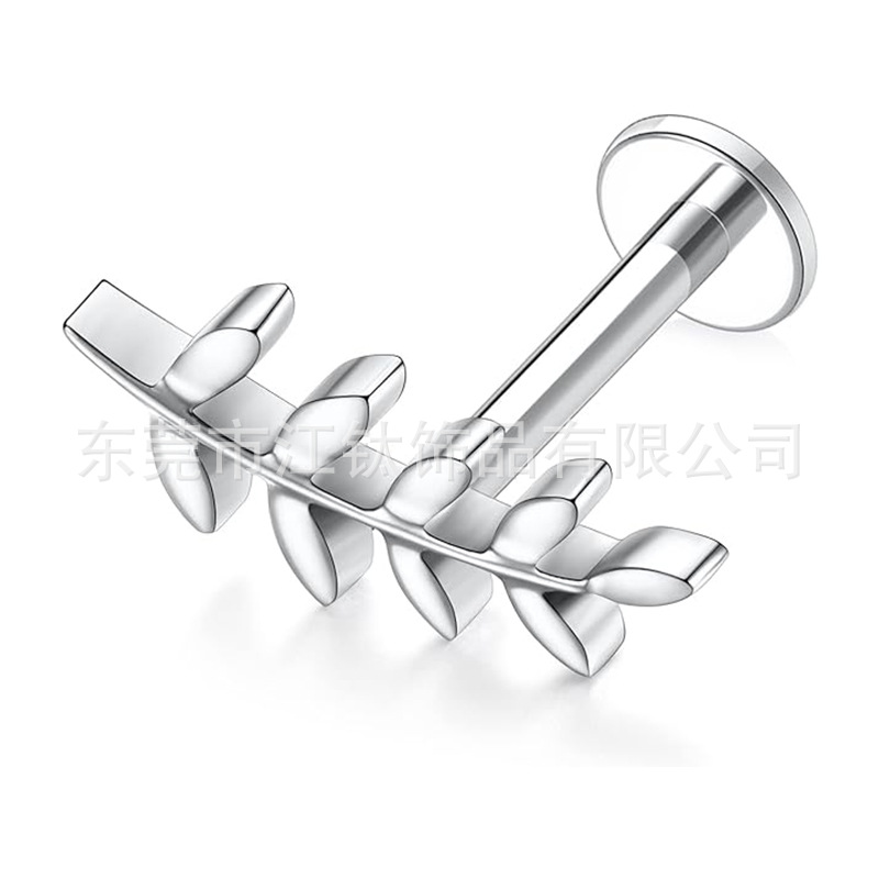 G23 Titanium Leaf Ear Stud Ear Cartilage Piercing Jewelry Flat Back - Image 5
