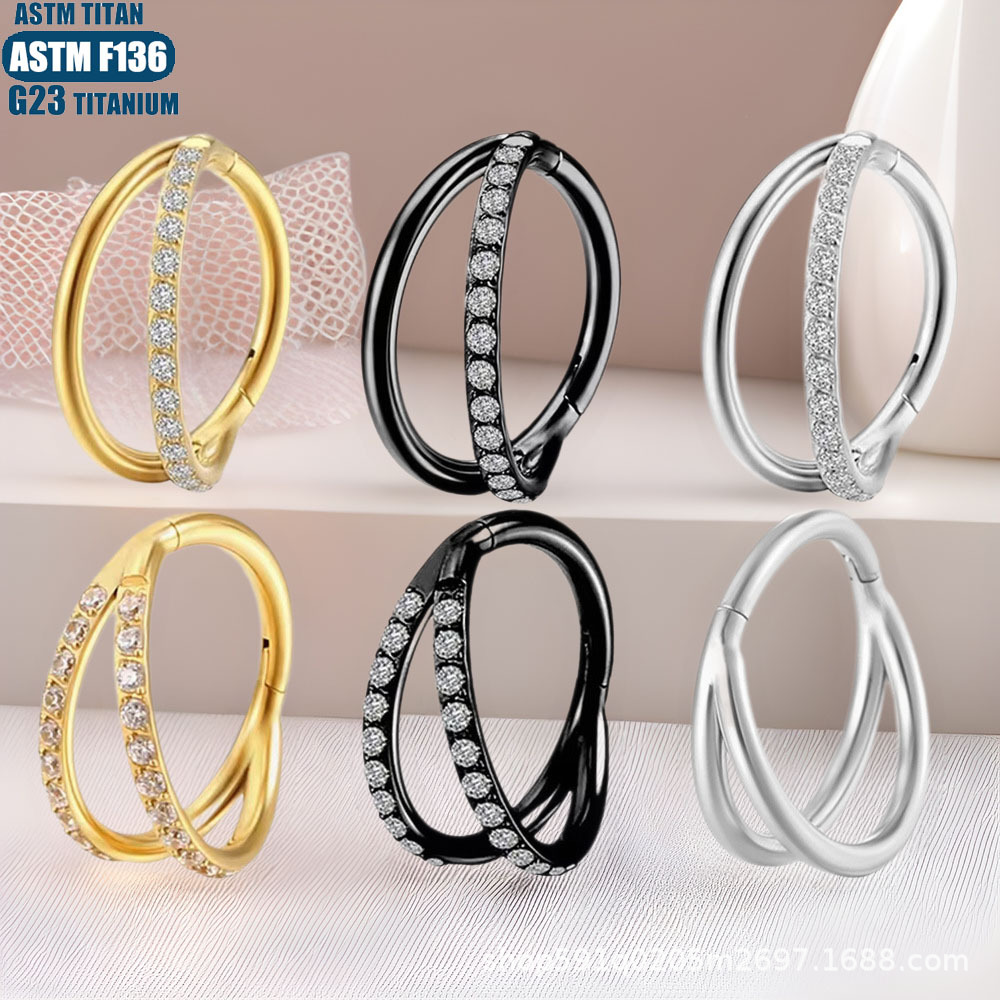 F136 Implant Grade Titanium Nose Ring Bifurcation Inlaid Zircon Seamless Ring Earrings Nose Piercing Jewelry - Image 2