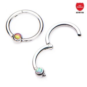 G23 Titanium Nose Ring Captive Bead Ring Opal Inlay Zircon Close Ring Buckle Ring Body Piercing Jewelry