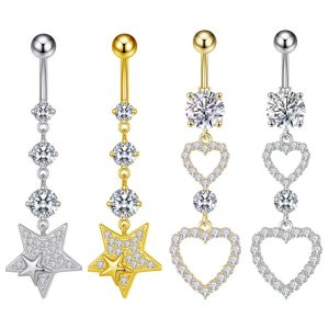 Pentagonal Heart Navel Ring - Stainless Steel Belly Button Jewelry for Women