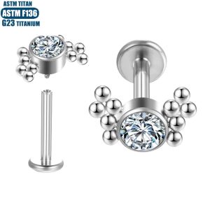F136 Titanium Perforated Lip Stud with Diamond-Embedded Welding Beads and Spiral Internal Thread - Small Ear Stud and Lip Ring for Welding Diaphragm