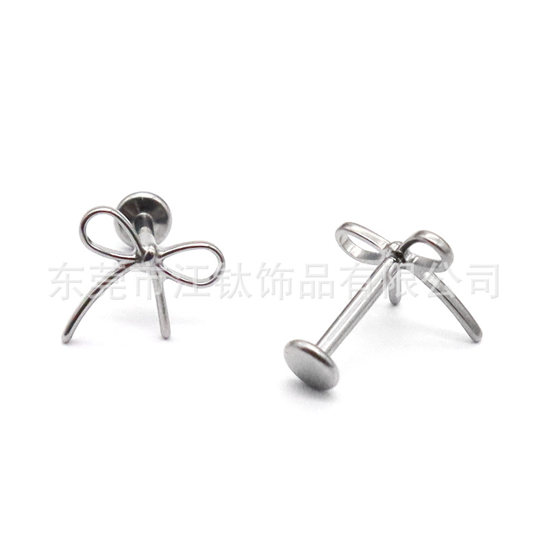 F136 Titanium Bow Ear Stud Thread Pin Lip Nail G23 Alloy Piercing Jewelry Ear Cartilage - Image 2