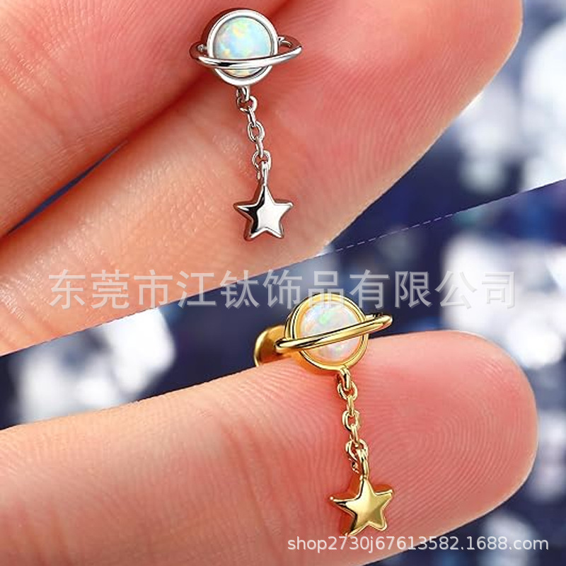 G23 Titanium Opal Nose Nail Earring - ASTM F136 Titanium Alloy Body Piercing Jewelry Nose Ring Custom - Image 3