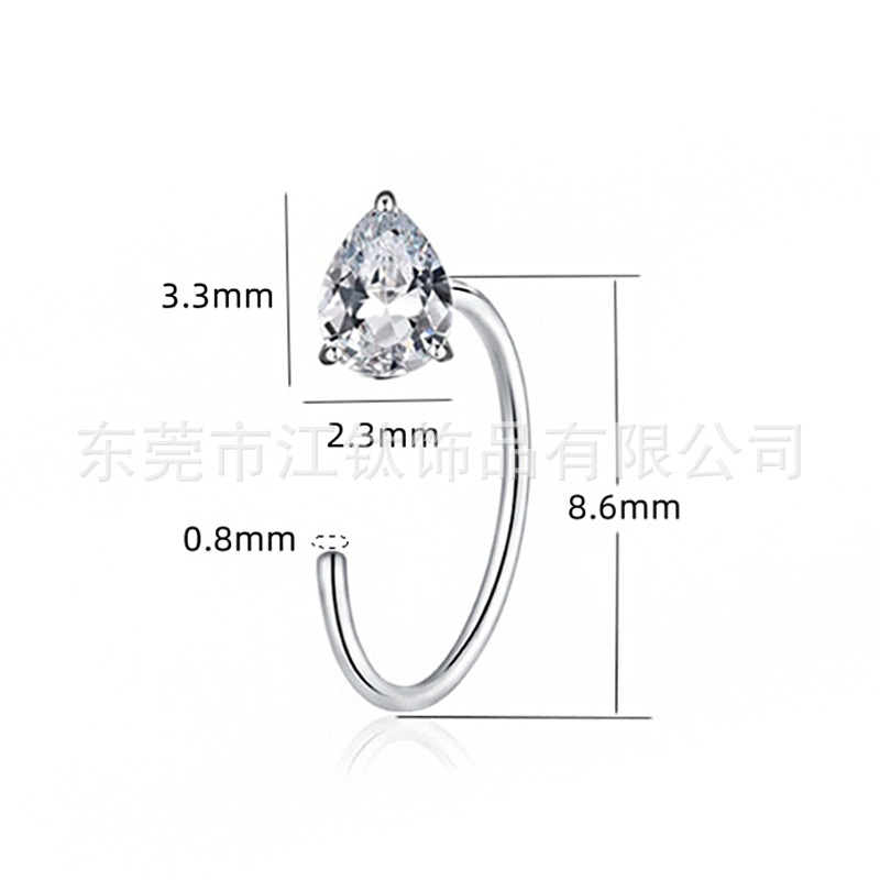 G23 Titanium Nose Nail C-Shape Water Drop Zircon One-Piece Body Piercing Jewelry Earrings - Image 2