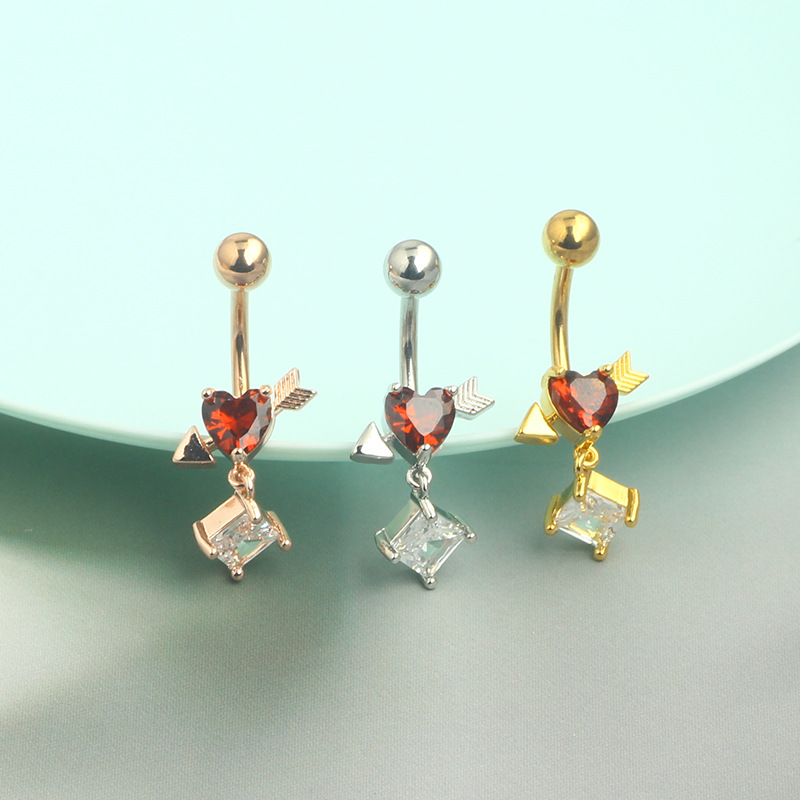 Rose Gold Heart Zircon Navel Ring Belly Button Piercing Jewelry Stainless Steel Dangle - Image 3