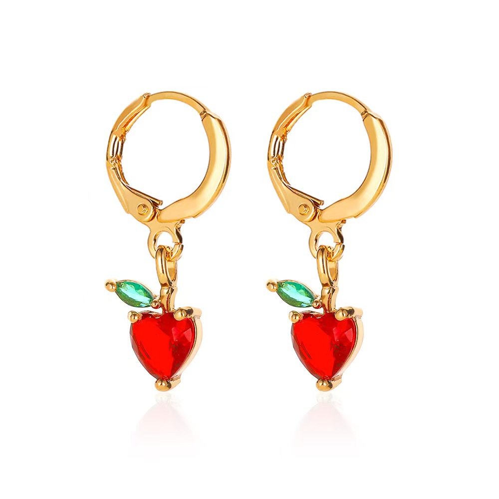 Fruit Earring Necklace Set Colorful CZ Zircon Earrings Grape Cherry Piercing Jewelry Gold - Image 5