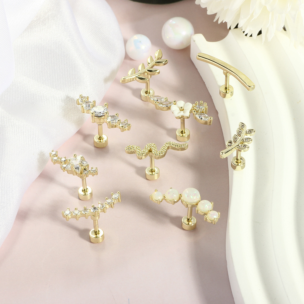 14K Gold Plated Star Zircon Ear Bone Nails Stainless Steel Cartilage Stud Earrings Women Men Unisex - Image 3