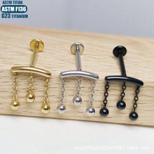 F136 Titanium Alloy Chain Lip Nail Internal Thread Piercing Earrings Tassel Earrings