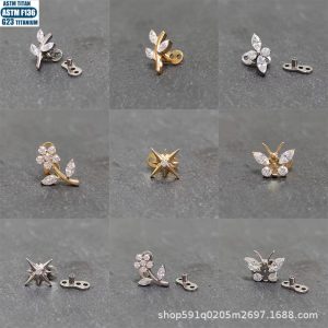 F136 Titanium Alloy Flower-Shaped Zircon Bone Nail Internally Threaded Body Piercing Jewelry Subcutaneous Implant Nail