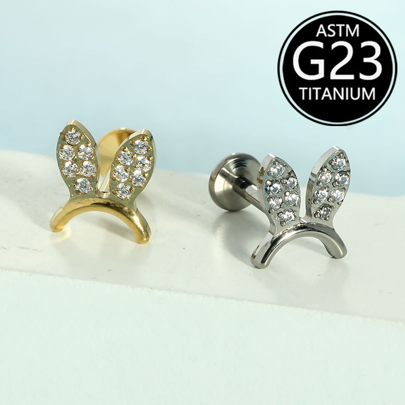 Titanium Lip Piercing Labret Stud with Cute Animal Zircon Ear Bone Nail 6-10mm Available - Image 3