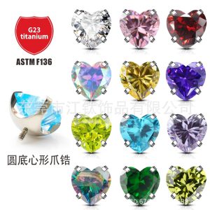 Titanium Ear Cartilage Stud Heart Love Bowl Bottom CZ Zircon Piercing Jewelry
