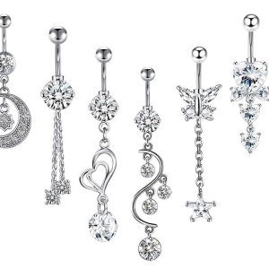Amazon Stainless Steel Belly Button Ring Set Umbilical Ring Body Piercing Jewelry Crown Cactus Design