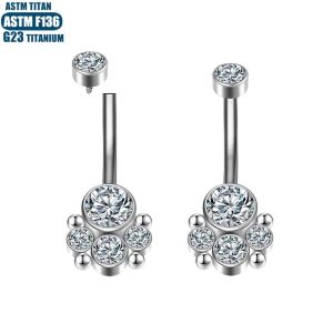 F136 Titanium Alloy Zircon Navel Ring Welding Ball Inner Spiral Sexy Navel Piercing Jewelry Silver 1.6x10mm