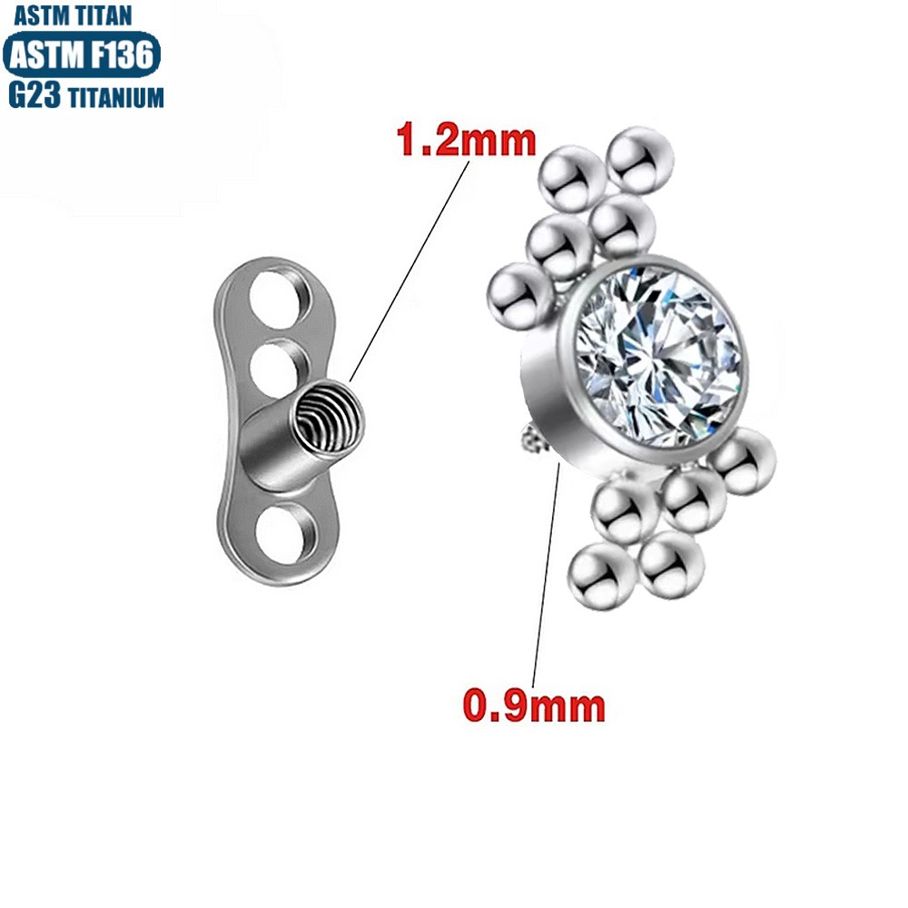 1.2*0.9mm 136 Titanium Alloy Dermal Anchor with Base, Inlaid Zircon Welded Ball, Internally Threaded Buried Nail - Image 3