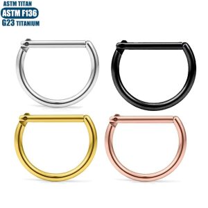 F136 Titanium Alloy D-Shaped Seamless Nose Ring Hoop - 1.2x12mm Rose Gold Closed Ring Nose Piercing Jewelry for Women