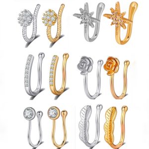 Amazon Hot Sale Nose Clip Non-Piercing Clip-on Nose Ring CZ Gold Plated Copper Nose Jewelry