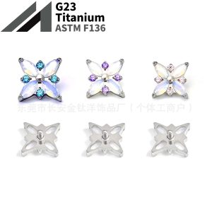 F136 Titanium Opal Cross Flower Inlaid Zircon Earrings Nose Nail Ear Bone Nail G23 Titanium Alloy Body Piercing Jewelry