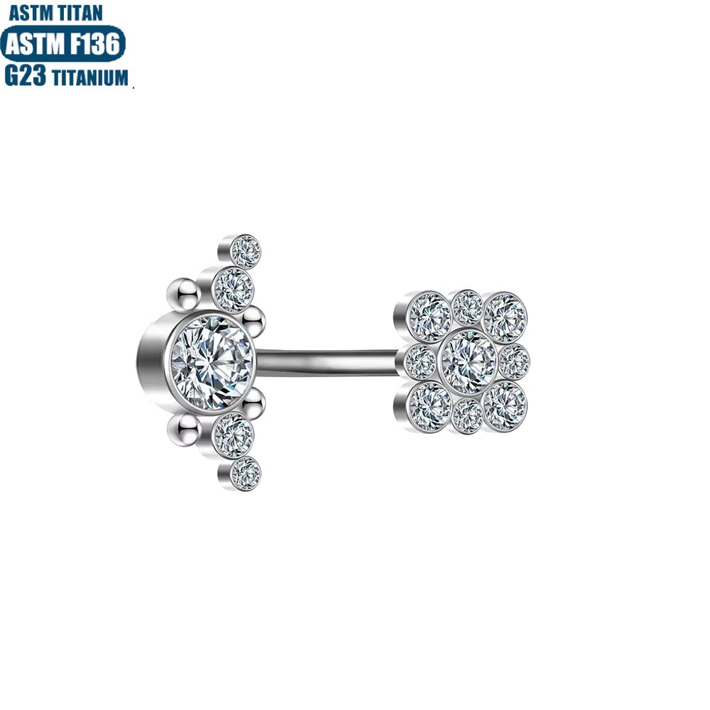 F136 Titanium Perforated Navel Nail Implant Grade Body Piercing Diamond Welded Bead Inner Tooth Spiral Navel Ring - Image 3