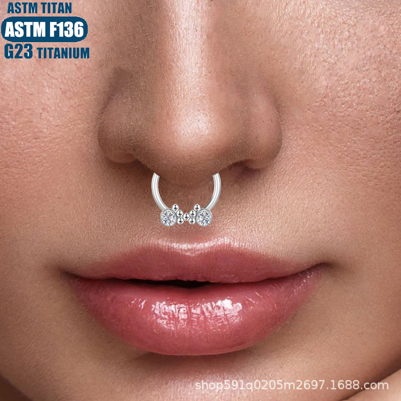 Titanium Nose Ring with Zircon Bead Cluster - Wholesale Septum Ring, Seamless Open Earring for Men and Women - Image 4