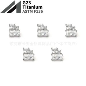 F136 Titanium L-Shaped Square Zirconia Lip Nose Ear Stud - G23 Titanium Alloy Body Piercing
