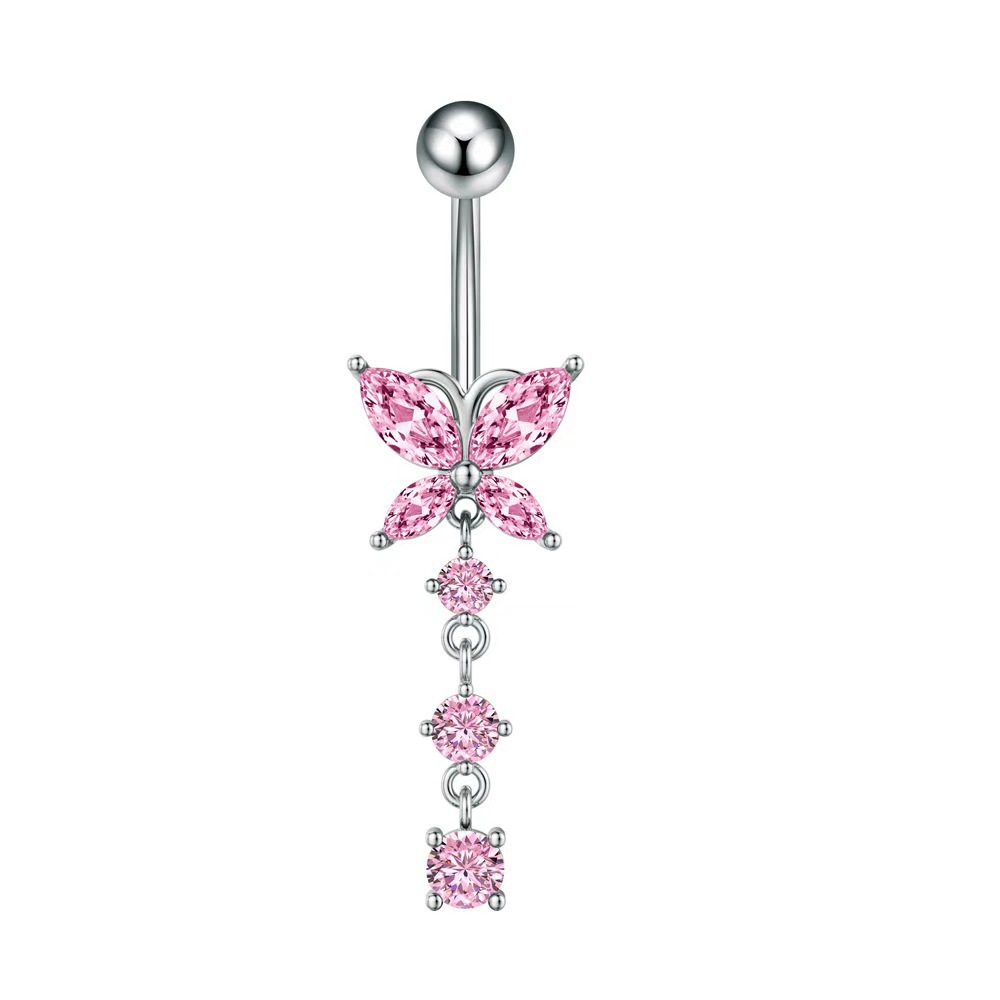 New European American Sexy Double Love Pink Series Belly Button Ring Zircon Peach Heart Navel Piercing Jewelry - Image 2