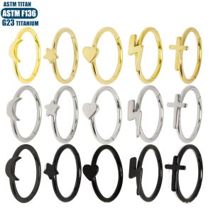 Titanium Alloy Nose Ring Ear Ring Star Cross Moon Lightning Seamless Hoop Ear Cartilage Piercing Jewelry