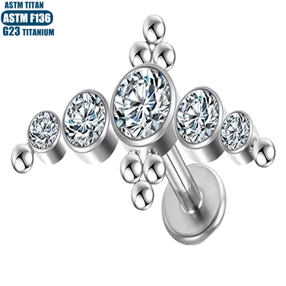 G23 Titanium Alloy CZ Cluster Lip Stud Piercing Earring Small Hoop Lip Ring for Women Men - Image 5