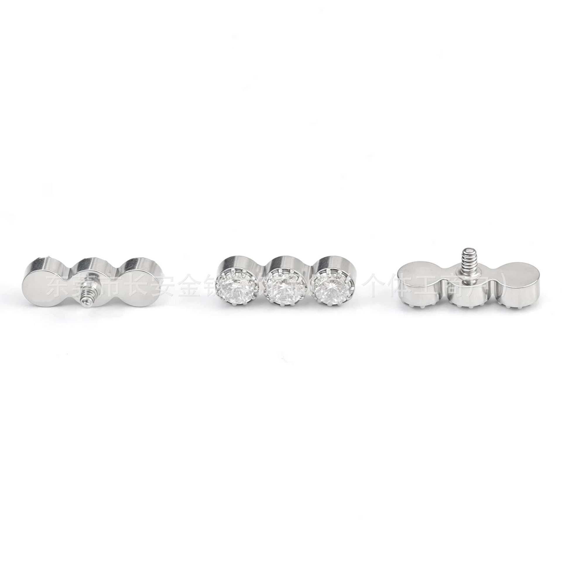 F136 Titanium Inner Tooth Straight Three-Zircon Lip Nose Ear Piercing Jewelry - 1.2mm*14mm - Image 3