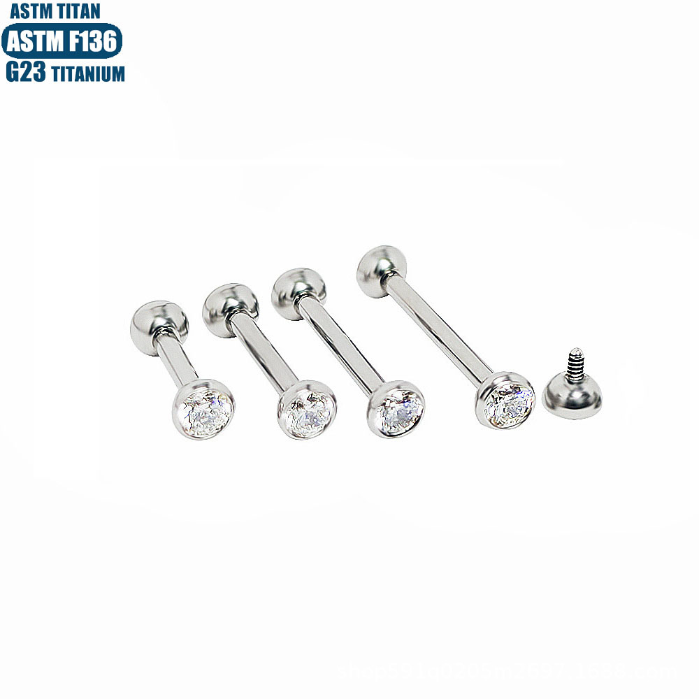 F136 Titanium Alloy Double-Ended Zircon Tongue Barbell Internally Threaded Piercing Jewelry - Image 2