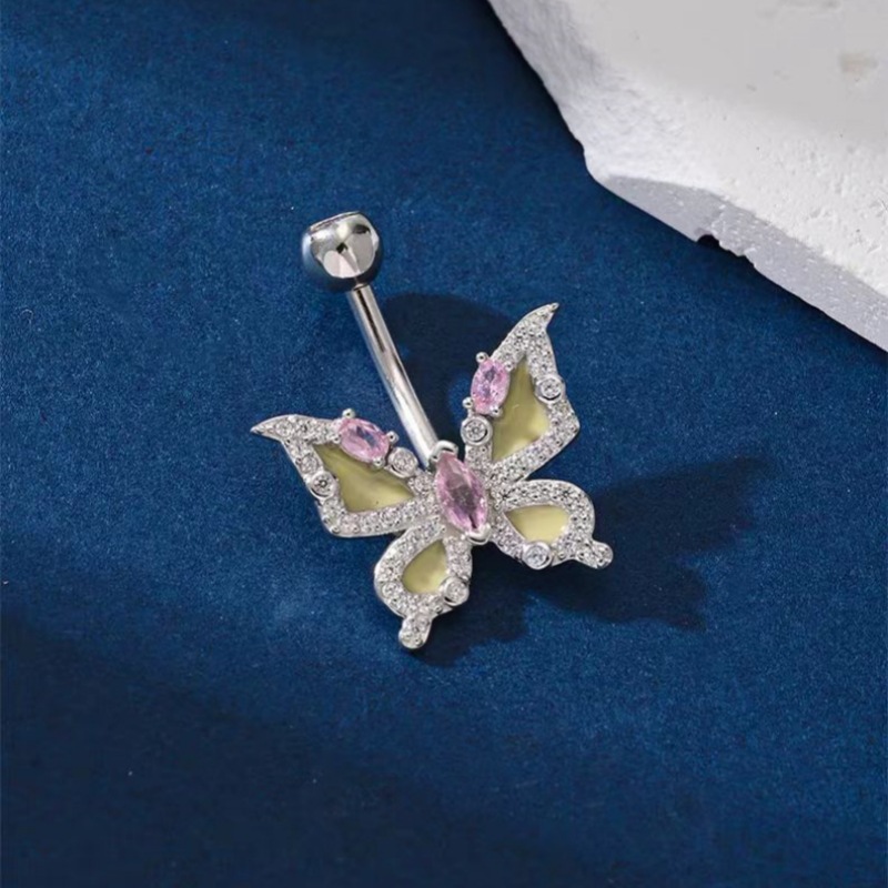 Butterfly Navel Dangle Belly Ring Copper Inlaid Stone Piercing Jewelry Summer New - Image 3