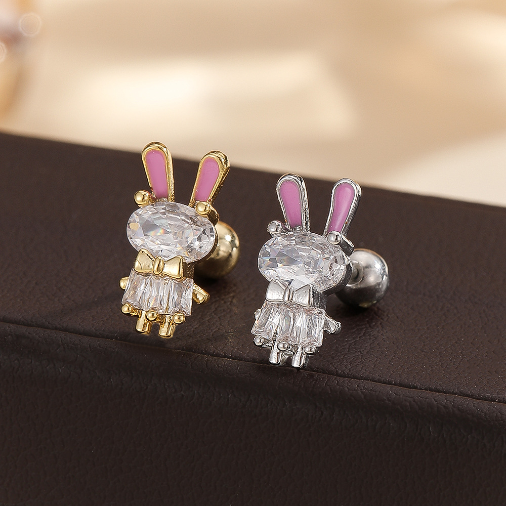 New Stainless Steel Micro-Inlaid Cartoon Cute Rabbit Ear Bone Nail Decoration Fashion Earring - Image 5