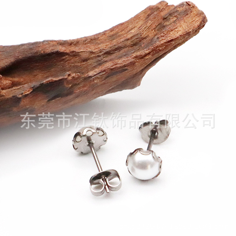 F136 Titanium Pearl Stud Earrings Lace Flat Round Oval Butterfly Buckle G23 Titanium Alloy Body Piercing Jewelry - Image 3