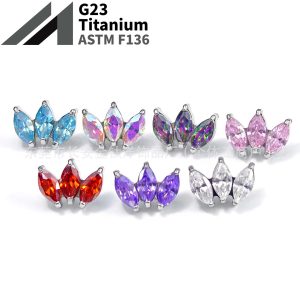 F136 Titanium Marquise Bezel 5A Zircon Lip Nail Nose Nail Ear Bone Nail G23 Titanium Alloy Body Piercing Jewelry in Stock