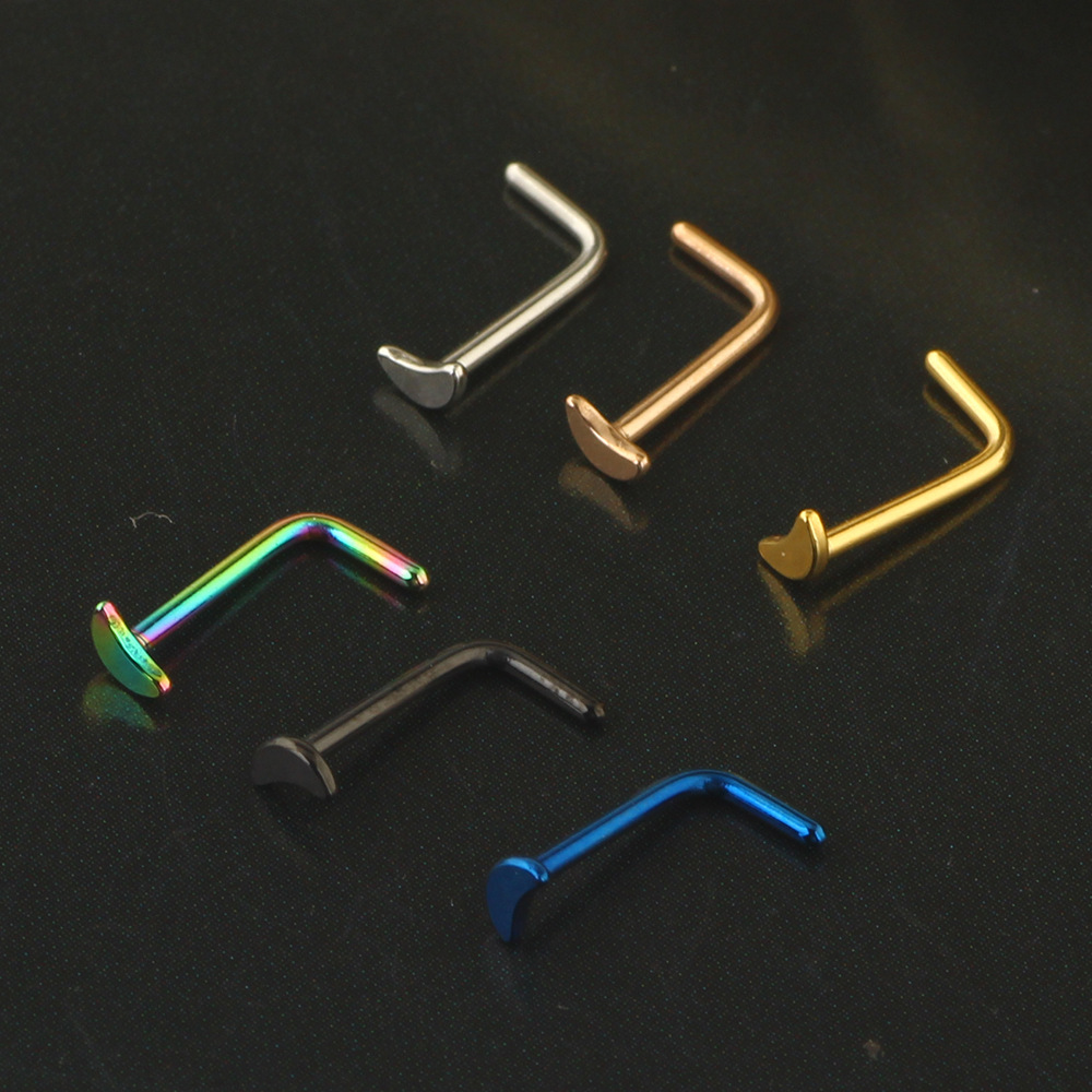 L-Shaped Moon Nose Nail Stainless Steel Nose Ring Curved Barbell Piercing Jewelry - Image 5
