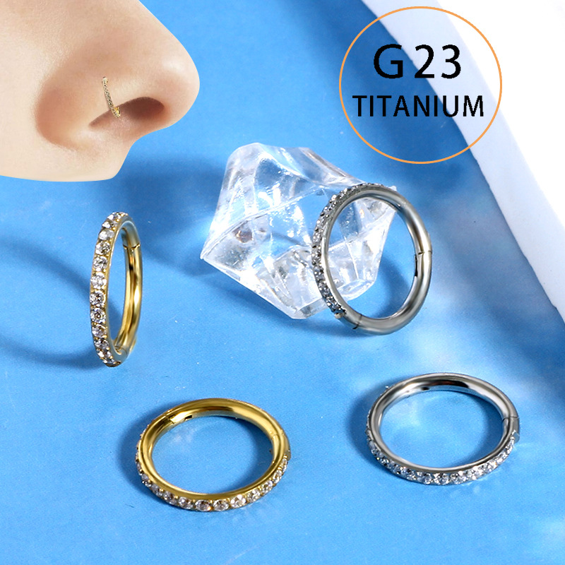 G23 Titanium Simple Luxury Diamond Nose Ring Seamless Closed Ring Zircon Earrings Piercing Jewelry Multifunctional Ring Earrings - Image 2