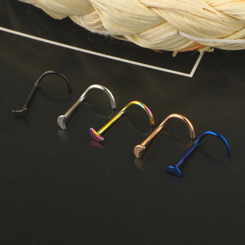 Stainless Steel L-Shaped Nose Stud Moon Curved Barbell Nose Ring Piercing Jewelry Nose Stud - Image 3