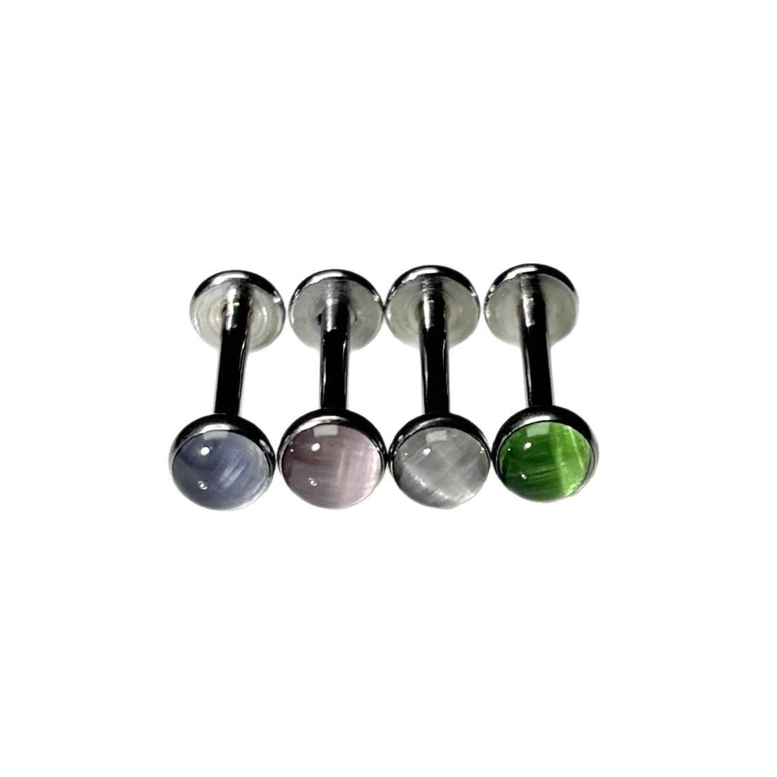 Polarized Cat's Eye Stone Lip Labret Straight Nail Internally Threaded Titanium Steel Oil Drop European American Piercing Jewelry Wholesale - Image 5